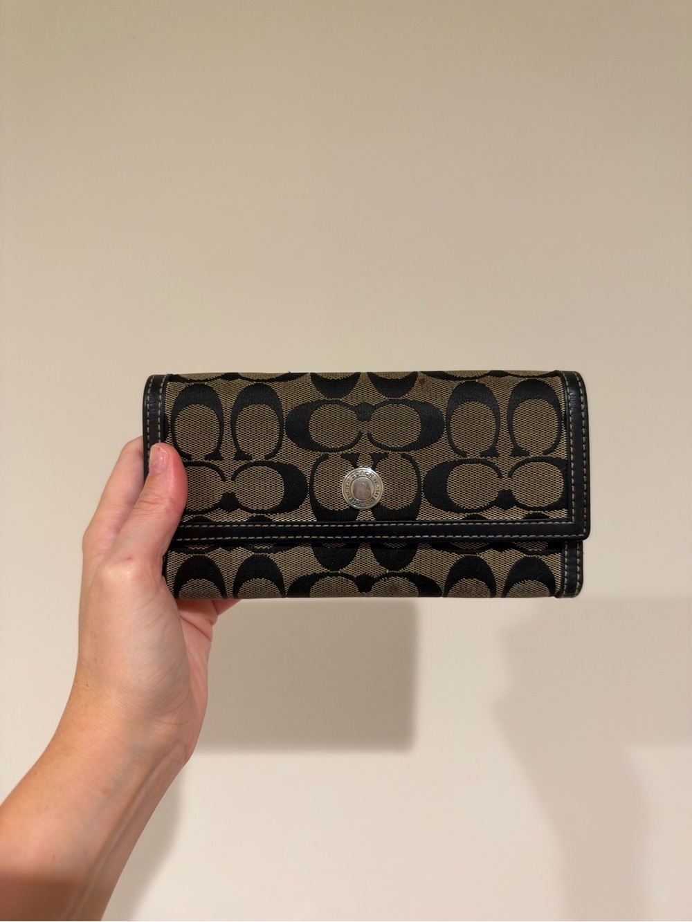Vintage Coach Signature Canvas Wallet in Khaki and Black